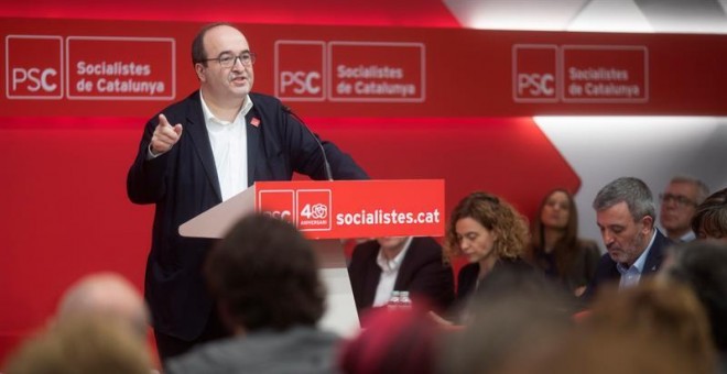 El primer secretario del PSC, Miquel Iceta, durante un Consell Nacional extraordinario del PSC para valorar el adelanto electoral de las generales al 28 de abril. EFE/Marta Pérez