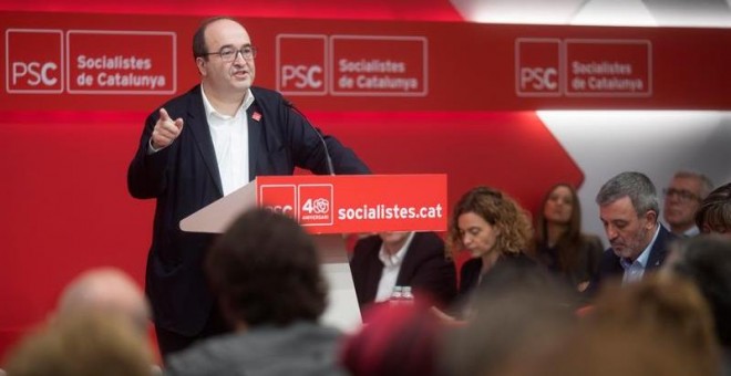 El primer secretario del PSC, Miquel Iceta, durante un Consell Nacional extraordinario del PSC para valorar el adelanto electoral de las generales al 28 de abril. EFE/Marta Pérez