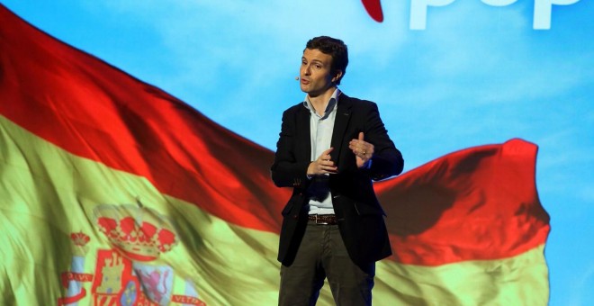 El presidente del Partido Popular, Pablo Casado, durante una intervención en Granada.- EFE