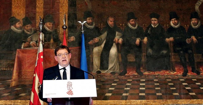 El president de la Generalitat, Ximo Puig, durante la declaración institucional. / EFE