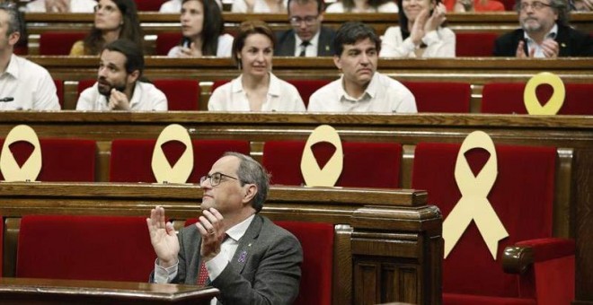 Quim Torra en una imagen reciente en el parlament de Catalunya. (ANDREU DALMAU | EFE)