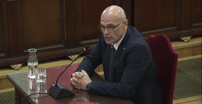 Captura de la señal institucional del Tribunal Supremo con la declaración del exconseller de Exteriores, Raül Romeva, en el juicio del 'procés | EFE