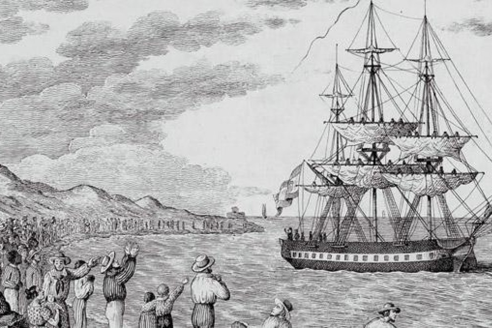 Litografía de la expedición Balmis a América en la corbeta María Pita. / MANINI