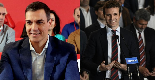 El presidente del PSOE, Pedro Sánchez, y el presidente de PP, Pablo Casado | EFE