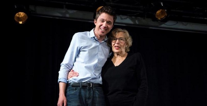 Manuela Carmena e Íñigo Errejón durante la presentación de los candidatos a las elecciones Autonómicas y Municipales de mayo | EFE/ Luca Piergiovanni