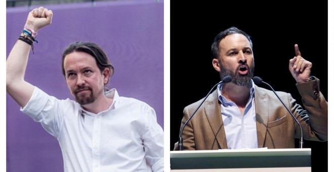 A la izquierda, el secretario general de Podemos, Pablo Iglesias. A la derecha, el líder de Vox, Santiago Abascal / EFE