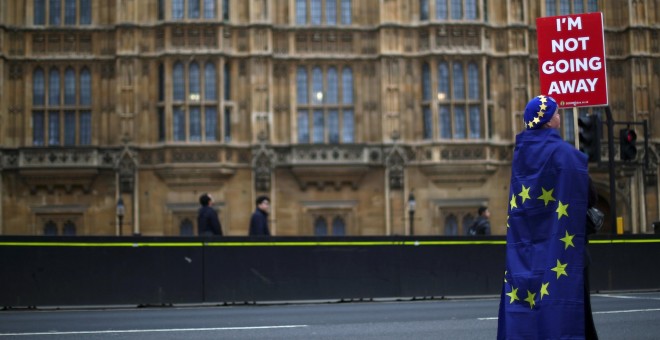 Un manifestante anti-brexit en los alrededores del Parlamento en Londres. | Reuters