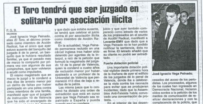 Extracto del diario Levante en el que se habla del juicio a José Ignacio Vega Peinado