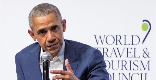 El expresidente de Estados Unidos Barack Obama, durante su intervención en la XIX Cumbre del Consejo Mundial de Viajes y Turismo./EFE