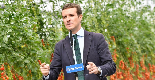 03/04/2019 - El presidente del PP, Pablo Casado,durante una visita a Almería. EFE / CARLOS BARBA