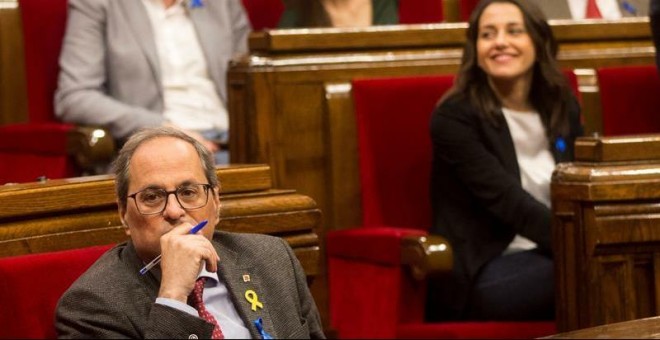 Sessió al Parlament de Catalunya amb el president Quim Turra durant el ple on la moció impulsada per PSC per demanar eleccions ha estat aprovada. EFE/Quique Garcia