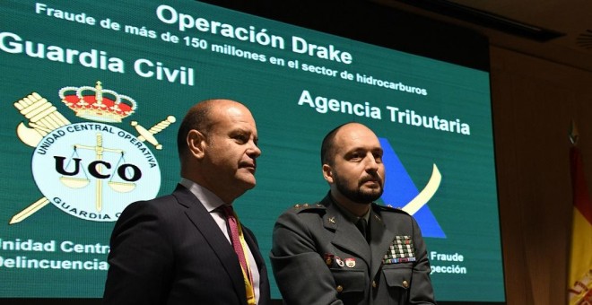 04/04/2019 - La Unidad Central Operativa (UCO) de la Guardia Civil y la Agencia Tributaria han detenido a 21 miembros de dos grupos criminales en el mayor golpe al fraude del IVA en el sector de los hidrocarburos. / EFE