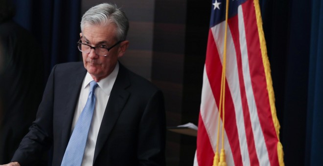 El presidente de la Fed, Jerome Powell, en la rueda de prensa posterior a la reunión del banco central de EEUU. REUTERS/Jonathan Ernst