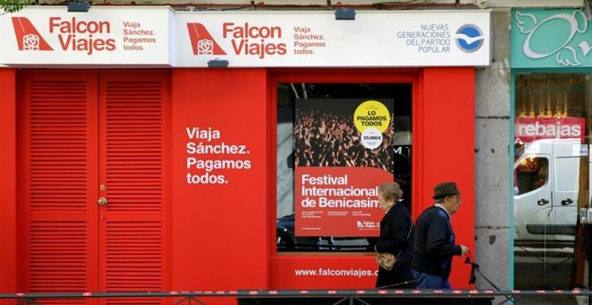 Fachada del local alquilado por Nuevas Generaciones del Partido Popular, ubicada en el número 56 de la madrileña calle Ferraz, a escasos metros de la sede central socialista. - EFE