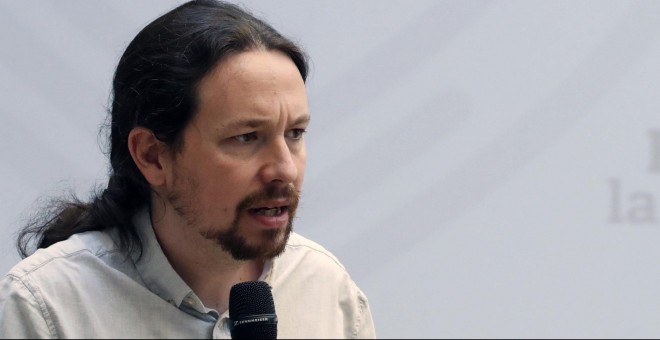 12/04/2019 - El candidato de Unidas Podemos, Pablo Iglesias, durante la reunión celebrada por su partido con colectivos del ámbito de la sanidad en la Fundación del Diario Madrid. EFE/Javier Lizón