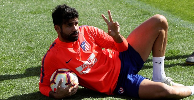 16/04/2019 - El delantero Atlético de Madrid Diego Costa durante el entrenamiento del equipo este martes en la Ciudad Deportiva Wanda Atlético de Madrid | EFE/ Kiko Huesca