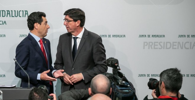 Juanma Moreno y Juan Marín hacen balance de sus primeros cien días al frente del Gobierno de  Andalucía