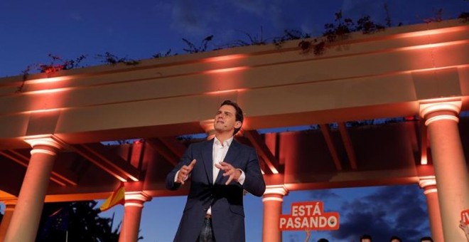 El presidente de Ciudadanos, Albert Rivera, durante el acto de cierre de campaña de Ciudadanos./EFE