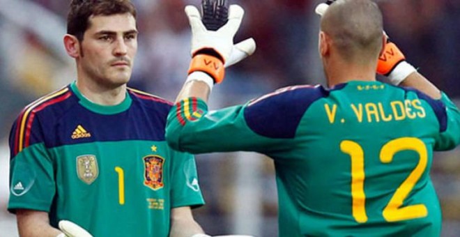 Partido de la selección española en el que participaron Iker Casillas y Víctor Valdes.