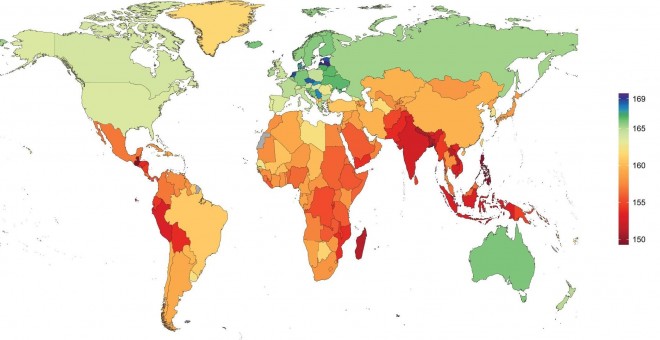 Mapa de estatura en el mundo.