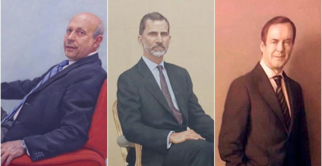 Retratos de José Ignacio Wert, Felipe VI y José Bono.