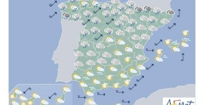 Las previsiones de Aemet apuntan a una bajada de temperaturas y cielos nubosos en gran parte de la península. Aemet