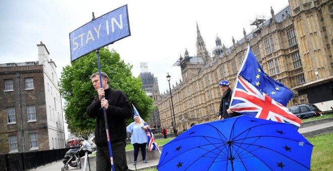 Un manifestante antibrexit, frente al Parlamento británico hace unos días. REUTERS/Toby Melville