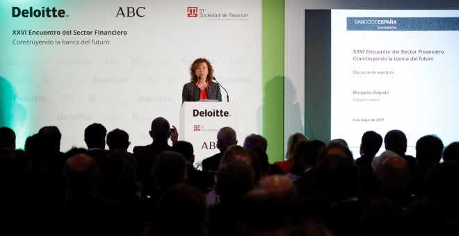 La subgobernadora del Banco de España, Margarita Delgado interviene en la inauguración del XXVI Encuentro del Sector Financiero, en Madrid. EFE/David Fernández