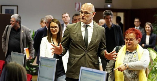 Raül Romeva a su llegada al Palacio del Senado. - EFE