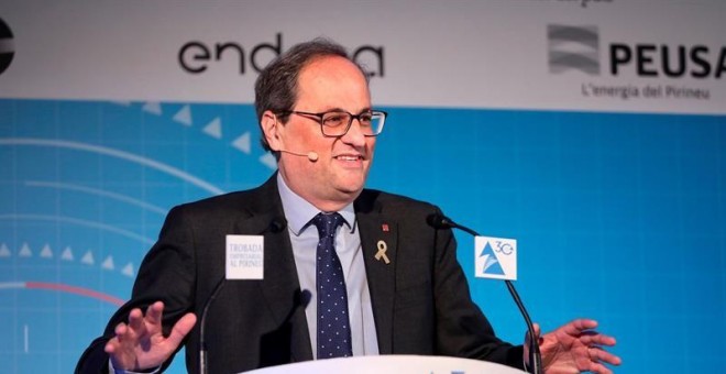 El president de la Generalitat de Catalunya s'adreça als empresaris reunits a la XXX Trobada Empresarial al Pirineu. EFE / Jordi Bedmar