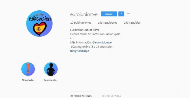 Cuenta de Instagram falsa para participar en un supuesto casting de Eurovisión Júnior. TWITTER/@eurovision_tve