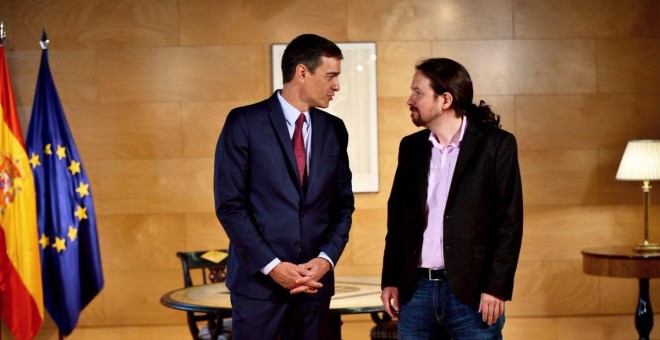 El presidente en funciones, Pedro Sánchez, y el secretario general de Podemos, Pablo Iglesias. / Daniel Gago - PODEMOS