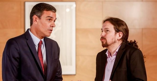 El presidente del Gobierno en funciones, Pedro Sánchez y el líder de Podemos, Pablo Iglesias. Europa Press