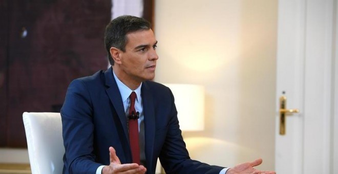 18/7/2019.- El presidente el Gobierno español en funciones, Pedro Sánchez, durante una entrevista con la Sexta TV en la que insistió este jueves en rechazar la entrada en el Ejecutivo de Pablo Iglesias, líder de la coalición izquierdista Unidas Podemos (