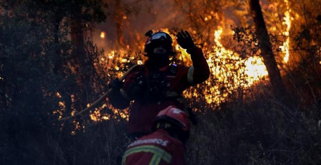 21/07/2019.- Bomberos tratan de extinguir el incendio cercano a Macao. EFE/EPA/PAULO NOVAIS