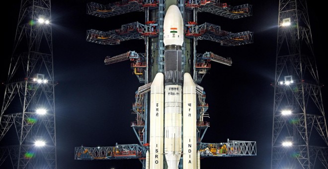 Vista del Chandryaan 2 en la segunda plataforma de lanzamiento. ISRO