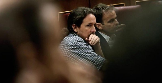 22/07/2019.-El secretario general de Unidas Podemos Pablo Iglesias, durante la primera jornada del debate de investidura que afronta el líder socialista y que puede desembocar en su elección como presidente del primer Ejecutivo de coalición en la recient