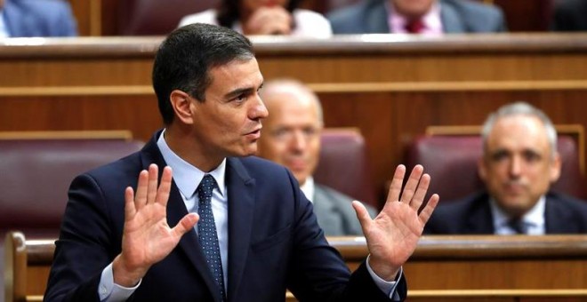 El presidente del Gobierno en funciones y candidato socialista, Pedro Sánchez, durante