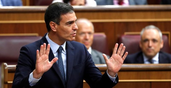 El presidente del Gobierno en funciones y candidato socialista, Pedro Sánchez, durante