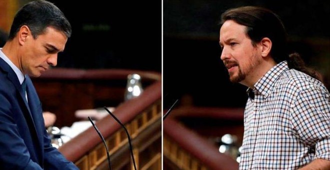 El presidente del Gobierno en funciones y candidato socialista a la presidencia del Gobierno, y el lider de Unidas Podemos, Pablo Iglesias. (EFE)