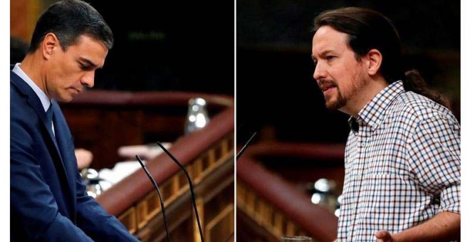 El presidente del Gobierno en funciones y candidato socialista a la presidencia del Gobierno, y el lider de Unidas Podemos, Pablo Iglesias. (EFE)