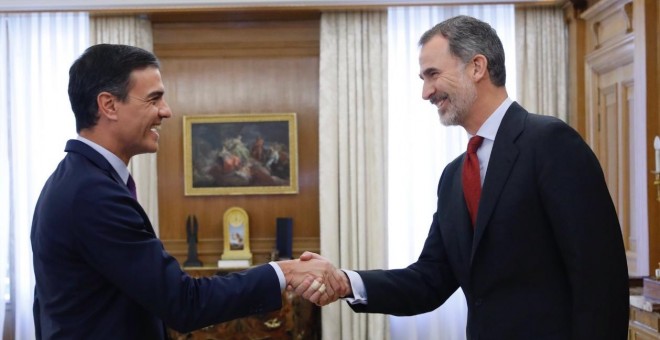 06/08/2019 - El Rey recibe al presidente del Gobierno en funciones Pedro Sánchez, en el Palacio de la Zarzuela / EUROPA PRESS - CASA REAL