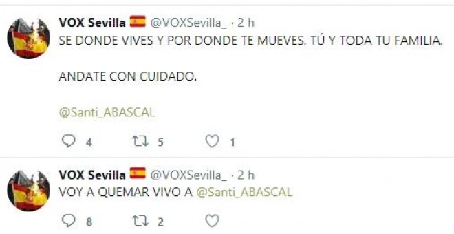 Captura de los mensajes emitidos desde la cuenta de Vox Sevilla que ha sido hackeada.