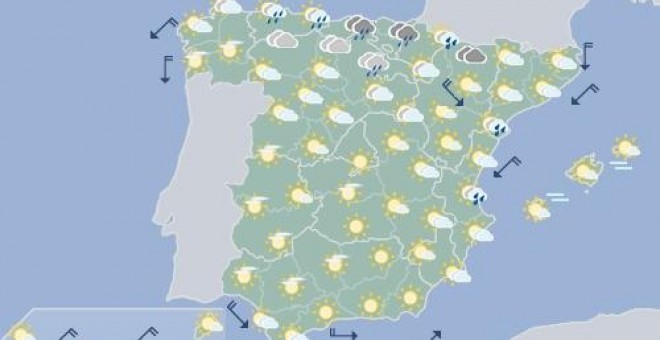 Mapa de las temperaturas este lunes 19 de agosto. / AEMET