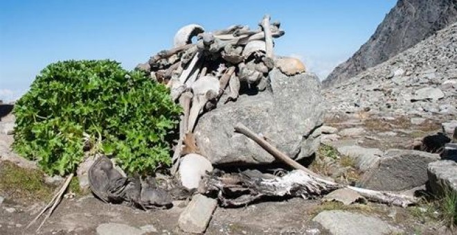 Esqueletos humanos en la orilla del lago Roopkund | Wikimedia-Europa Press