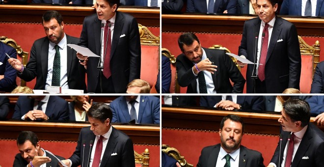 Composición de fotos del ex primer ministro, Giuseppe Conte y Matteo Salvini. / )EFE/EPA - ETTORE FERRARI