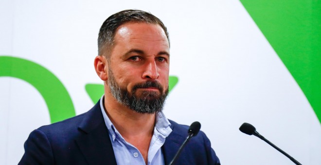 29/05/2019 -  El presidente de Vox, Santiago Abascal, en una rueda de prensa para analizar los resultados de las pasadas elecciones locales / EUROPA PRESS