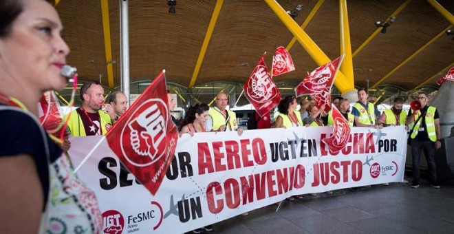 Huelga de los trabajadores de tierra de Iberia en el Aeropuerto de Madrid-Barajas. / EFE