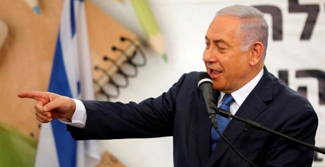 01/09/2019.- El primer ministro israelí Benjamin Netanyahu habla en rueda de prensa este domingo. EFE/EPA/Aamir Cohen