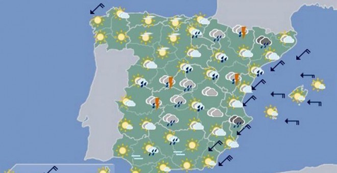 Mapa significativo facilitado por la Aemet elaborado el 13/09/2019 válido para el 15/09/2019 de 0 a 12 horas. EFE